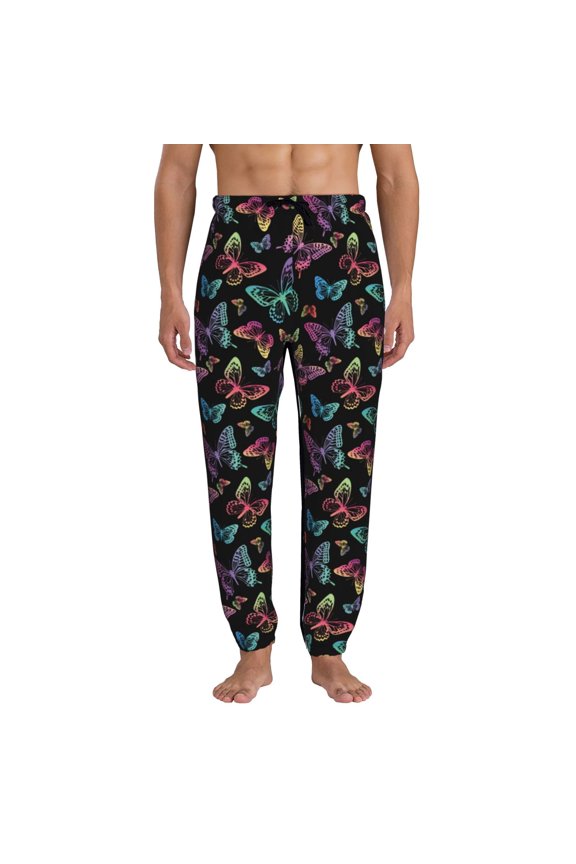 Rainbow Butterflies Pattern Joggers,Sweatpants for Men with Pockets-3X-Large
