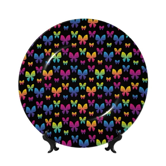 Kdxio Rainbow Butterfly Bone China Decorative Plate Ceramic Decorative Plate for Home Office Wall Stand Decorative Plates for Home Bedroom-7in