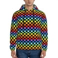 thumbnail image 1 of Kdxio Rainbow Chequerboard Print Mens Casual Hooded Collar Drawstring Hoodies Pullover Sweatshirts Casual Long Sleeve Shirts-4X-Large, 1 of 7