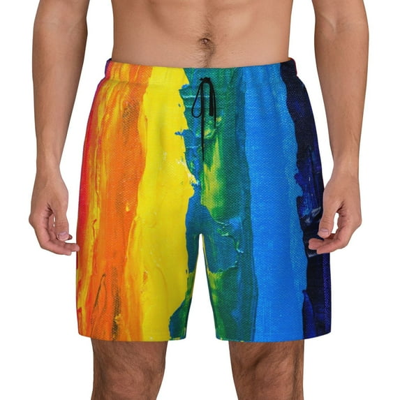 Kdxio Rainbow Colored Print Men'S Swim Trunks With Compression Liner 7 Inch Inseam Quick Dry Swim Shorts