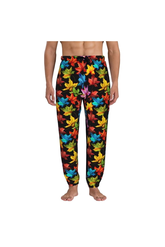 Rainbow Colorful Maple Leaves Pattern Joggers,Sweatpants for Men with Pockets-Medium