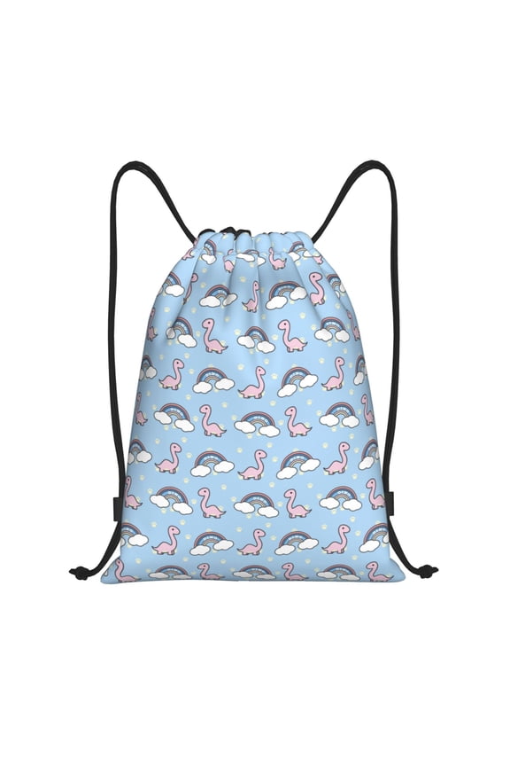 Rainbow Dinosaur Print Drawstring Backpack Bag,Waterproof Draw String Back Sack, Gym Drawstring Bags Swim Bag For Unisex