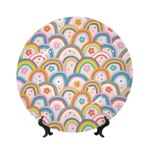 Kdxio Rainbow Flowers Bone China Decorative Plate Ceramic Decorative Plate for Home Office Wall Stand Decorative Plates for Home Bedroom-7in