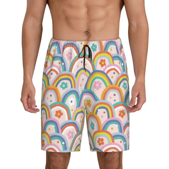 Kdxio Rainbow Flowers Print Mens Sleep Shorts Bottoms Soft Comfy Pajama Wear Pants with Drawstring Pockets