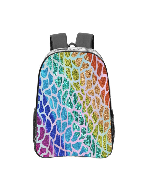 Rainbow Glitter Clear Backpack, Transparent Bookbag for School for Women Men, Capacity Clear Bag for College, Travel