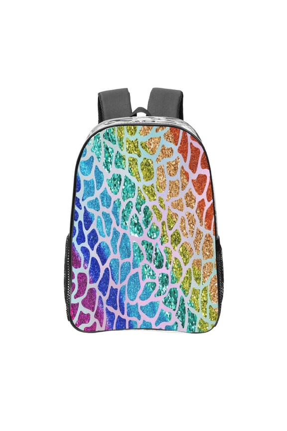 Rainbow Glitter Clear Backpack, Transparent Bookbag for School for Women Men, Capacity Clear Bag for College, Travel