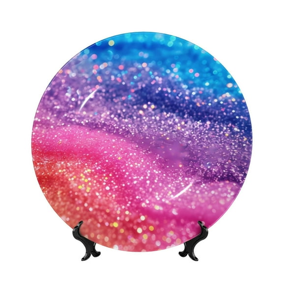 Kdxio Rainbow Glitter Cute Bone China Decorative Plate Ceramic Decorative Plate for Home Office Wall Stand Decorative Plates for Home Bedroom-10in