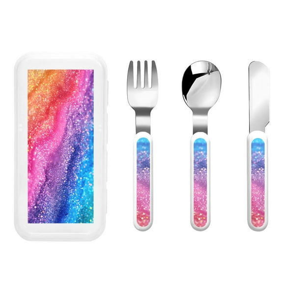 Kdxio Rainbow Glitter Cute Toddler Utensils Set - Kids Silverware Set, Set Kids Utensils Set with Case for Preschooler Children