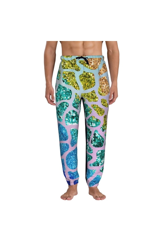 Rainbow Glitter Pattern Joggers,Sweatpants for Men with Pockets-Small