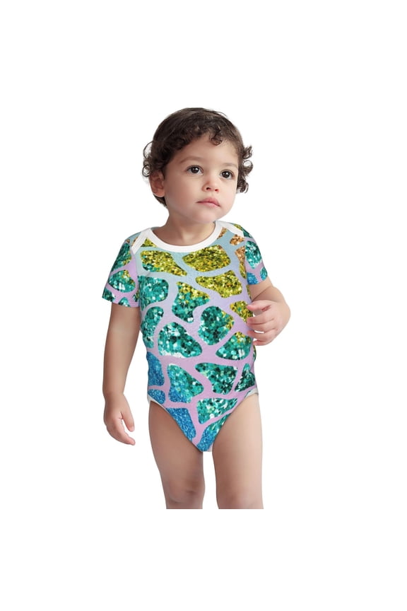 Rainbow Glitter Pattern Unisex Baby Cotton Short Sleeve Bodysuits-3 Months