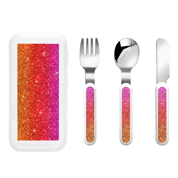 Kdxio Rainbow Glitter Toddler Utensils Set - Kids Silverware Set, Set Kids Utensils Set with Case for Preschooler Children