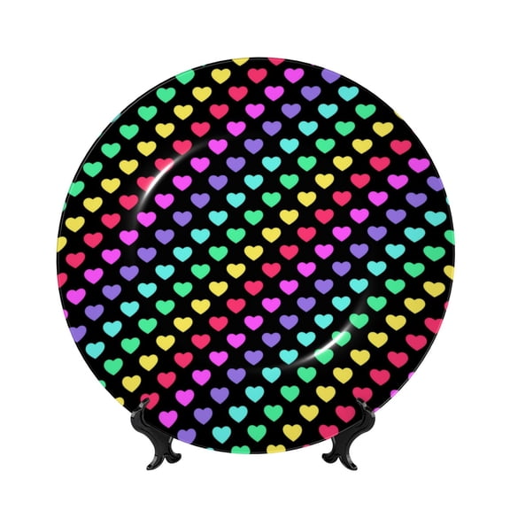 Kdxio Rainbow Hearts Bone China Decorative Plate Ceramic Decorative Plate for Home Office Wall Stand Decorative Plates for Home Bedroom-7in