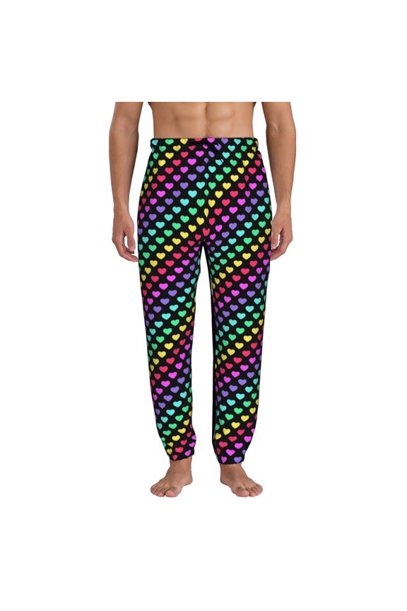 Rainbow Hearts Pattern Joggers,Sweatpants for Men with Pockets-Small