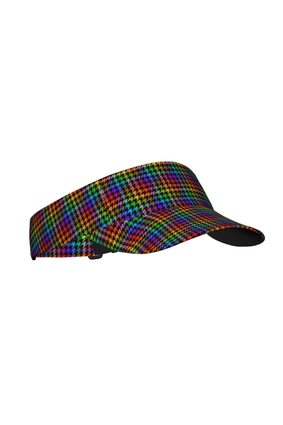 Rainbow Houndstooth Print Sun Visor Hat Golf Visor Adjustable Velcro Outdoor Sports Cap for Men Women