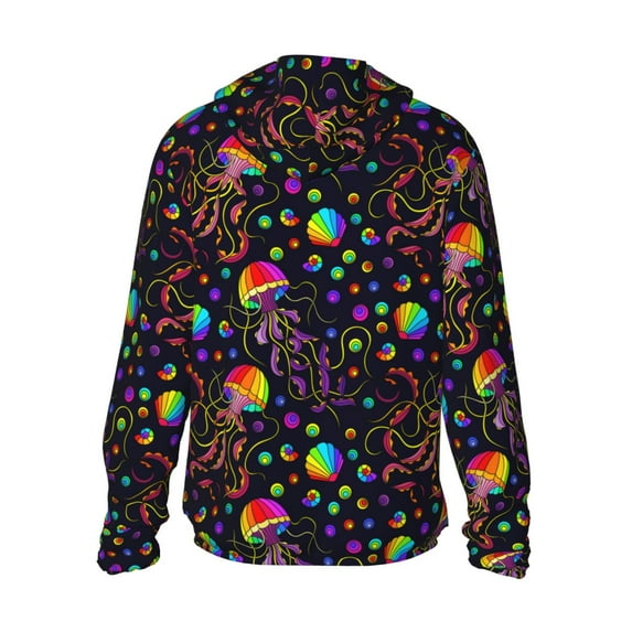Kdxio Rainbow Jellyfishes Print Women Men Sun Protection UPF 50+ Jackets Zip Up Long Sleeve Hoodie Hiking Lightweight with Pockets