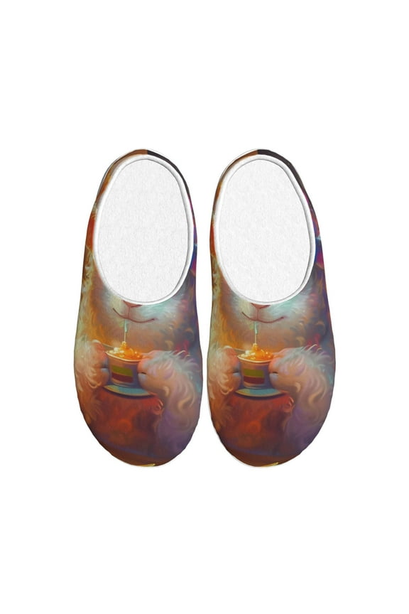 Rainbow Lamb Breakfast Women's Men's Slippers Plush Slip-On House Slipper for Winter Indoor Soft Cushion Non-slip Fluffy Slides Slippers-13