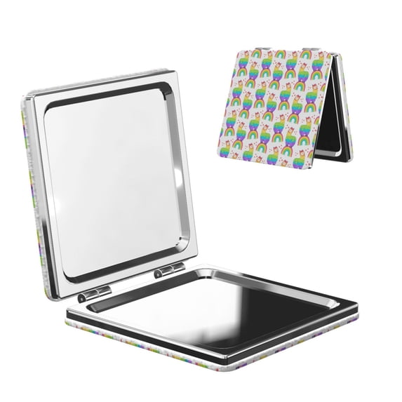 Kdxio Rainbow Llama Pocket Mirror, 1X/2X Travel Makeup Mirror 2-Sided Folding Small Mirror Portable Double-Sided Magnifying Cosmetic Mirror for Gift-Square