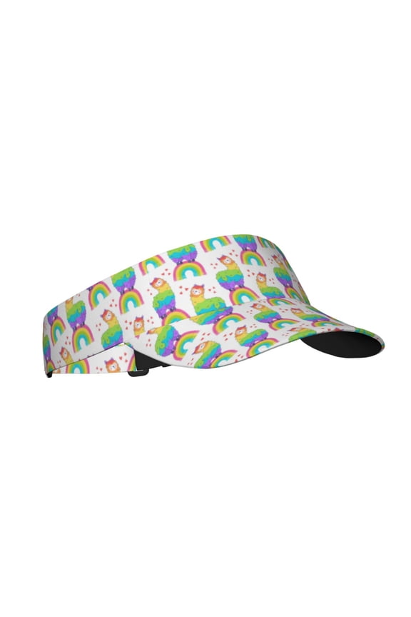 Rainbow Llama Print Sun Visor Hat Golf Visor Adjustable Velcro Outdoor Sports Cap for Men Women