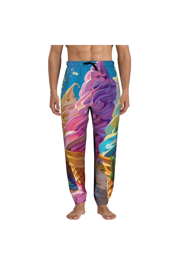 Rainbow Melting Ice Cream Pattern Joggers,Sweatpants for Men with Pockets-Large