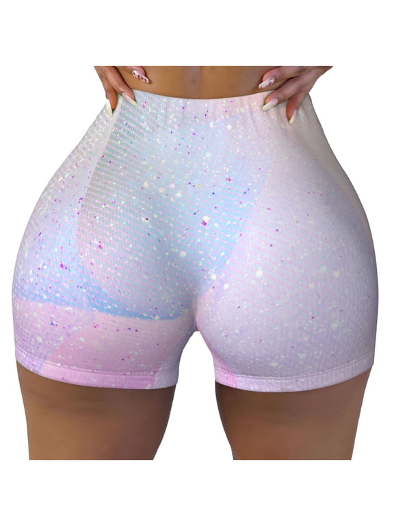 Rainbow Print Workout Shorts for Women Seamless Soft Smooth Gym Yoga Scrunch Active Shorts