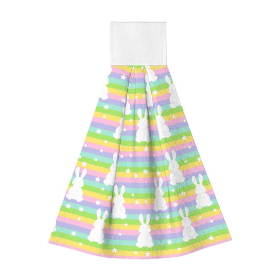 Kdxio Rainbow Rabbit Hand Towel with Loop Hanging Towel Absorbent Tie Towels for Kitchen Tea Bar Bathroom Decor