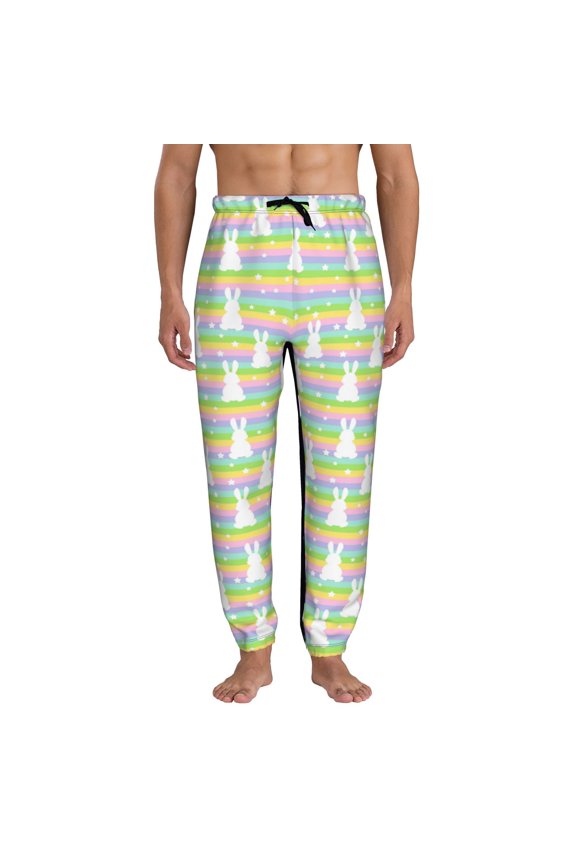Rainbow Rabbit Pattern Joggers,Sweatpants for Men with Pockets-Large