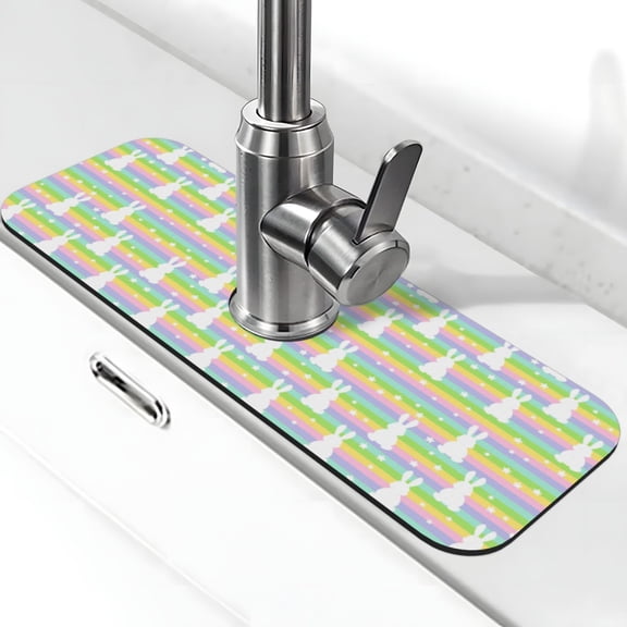 Kdxio Rainbow Rabbit Pattern Non-Slip Diatom Mud Faucet Drain Pad,Self Absorbent Mat for Kitchen Sink for Variety Kitchen & Bathroom Countertops