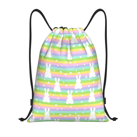 Kdxio Rainbow Rabbit Print Drawstring Backpack Bag,Waterproof Draw String Back Sack, Gym Drawstring Bags Swim Bag For Unisex