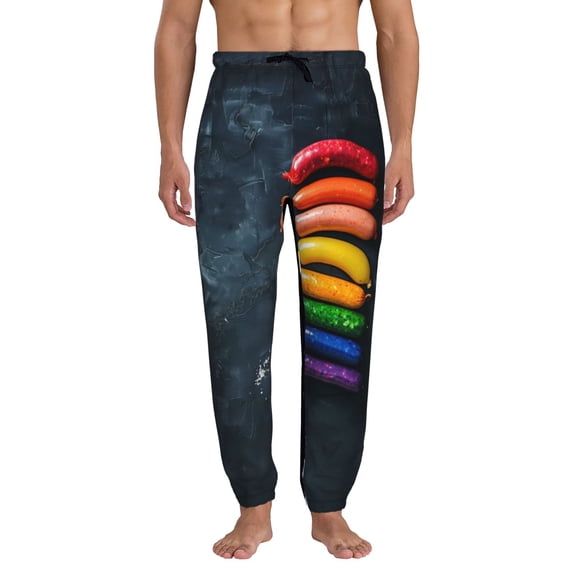 Kdxio Rainbow Sausages On Dark Slate Pattern Joggers,Sweatpants for Men with Pockets-3X-Large