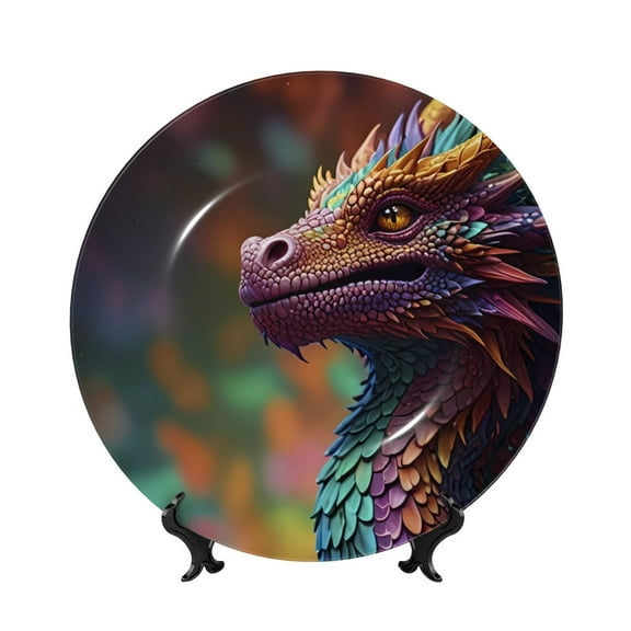 Kdxio Rainbow Scales Fantasy Dragon Bone China Decorative Plate Ceramic Decorative Plate for Home Office Wall Stand Decorative Plates for Home Bedroom-7in