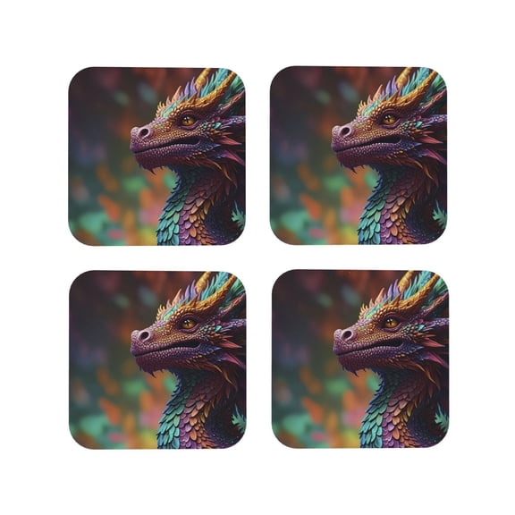 Kdxio Rainbow Scales Fantasy Dragon Funny Coasters,4 Pcs Leather Coasters,Housewarming Gifts,Protect Furniture from Water Marks Scratch and Damage