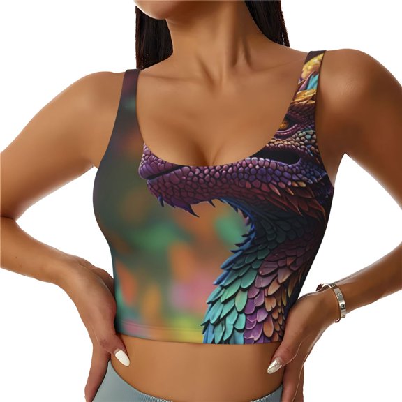Kdxio Rainbow Scales Fantasy Dragon Print Workout Crop Tank Top for Women Racerback Yoga Tank Tops Athletic Sports Shirts Exercise Undershirts