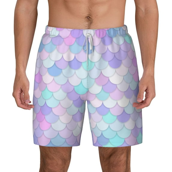 Kdxio Rainbow Scales Print Men'S Swim Trunks With Compression Liner 7 Inch Inseam Quick Dry Swim Shorts