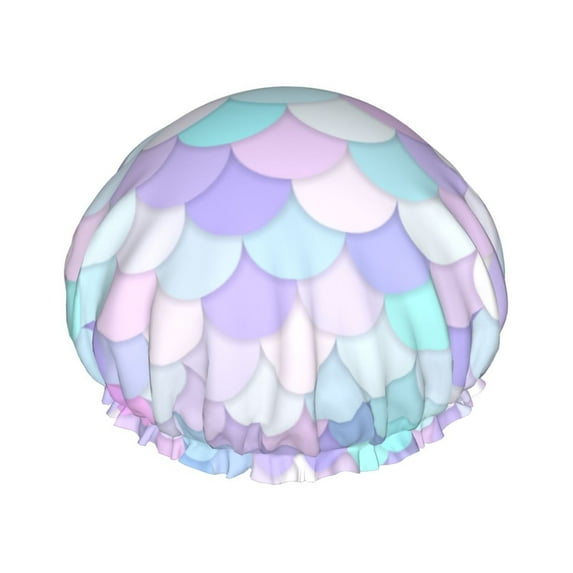 Kdxio Rainbow Scales Print Shower Cap for Women,Elastic and Reusable,Double Waterproof Layers Bathing Hat