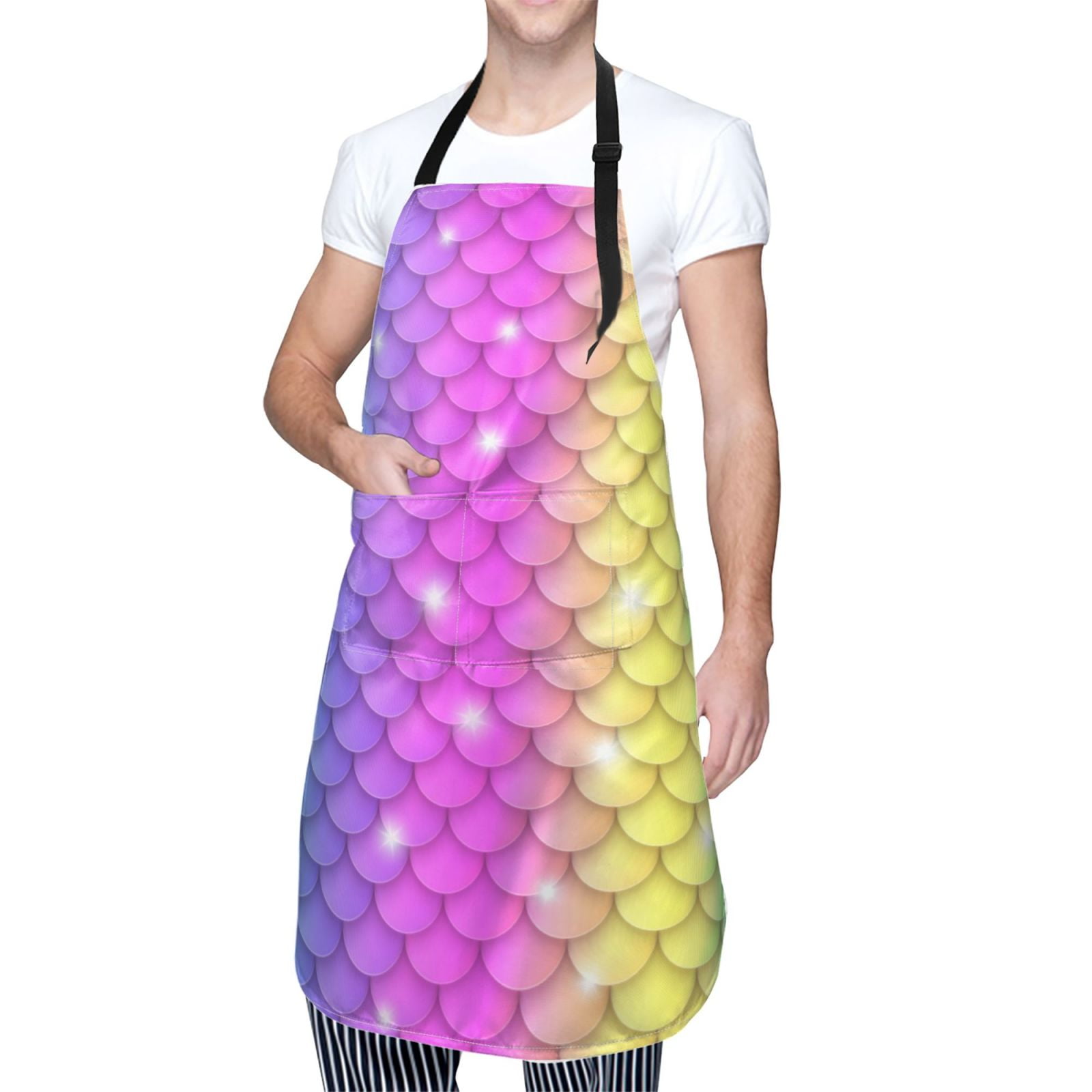 Kdxio Rainbow Scales2 Apron with Pockets Adjustable Kitchen Aprons for Men Women Waterproof Aprons for Cooking,Drawing,Crafting, Baking Household Cleaning