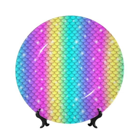 Kdxio Rainbow Scales2 Bone China Decorative Plate Ceramic Decorative Plate for Home Office Wall Stand Decorative Plates for Home Bedroom-6in
