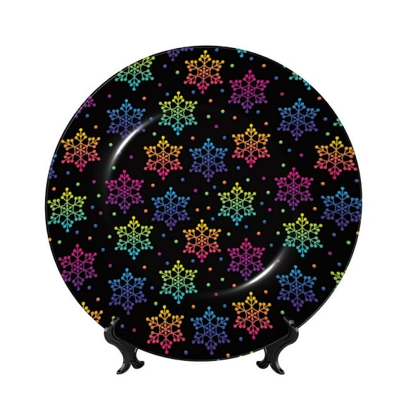 Kdxio Rainbow Snowflake Bone China Decorative Plate Ceramic Decorative Plate for Home Office Wall Stand Decorative Plates for Home Bedroom-7in
