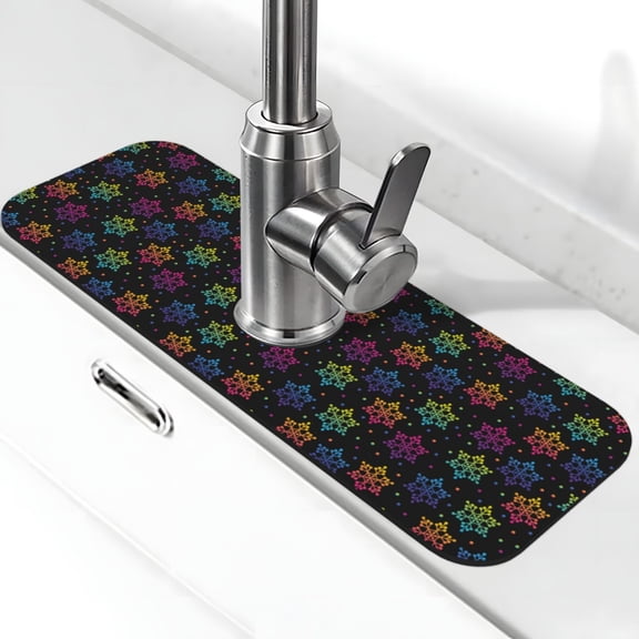 Kdxio Rainbow Snowflake Pattern Non-Slip Diatom Mud Faucet Drain Pad,Self Absorbent Mat for Kitchen Sink for Variety Kitchen & Bathroom Countertops