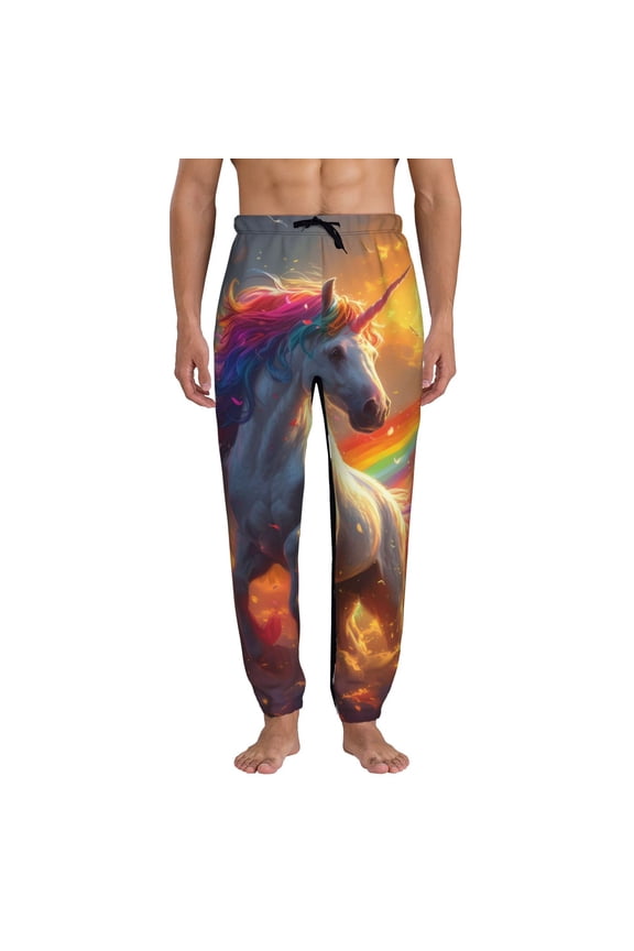 Rainbow Sunset Cloud White Horse Pattern Joggers,Sweatpants for Men with Pockets-Medium