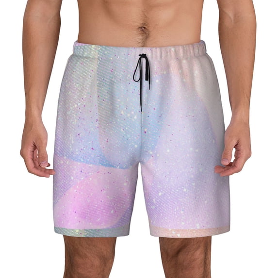 Kdxio Rainbow Unicorn Party Print Men'S Swim Trunks With Compression Liner 7 Inch Inseam Quick Dry Swim Shorts