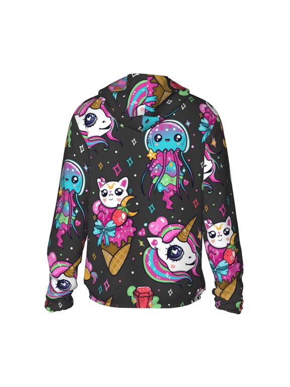 Rainbow Unicorn Print Women Men Sun Protection UPF 50+ Jackets Zip Up Long Sleeve Hoodie Hiking Lightweight with Pockets
