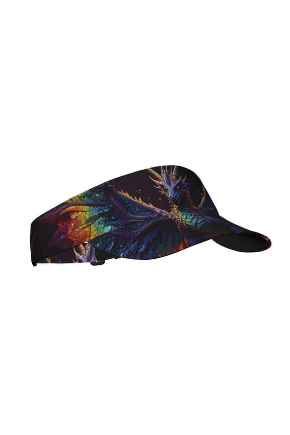 Rainbow Wings Majestic Dragon Print Sun Visor Hat Golf Visor Adjustable Velcro Outdoor Sports Cap for Men Women