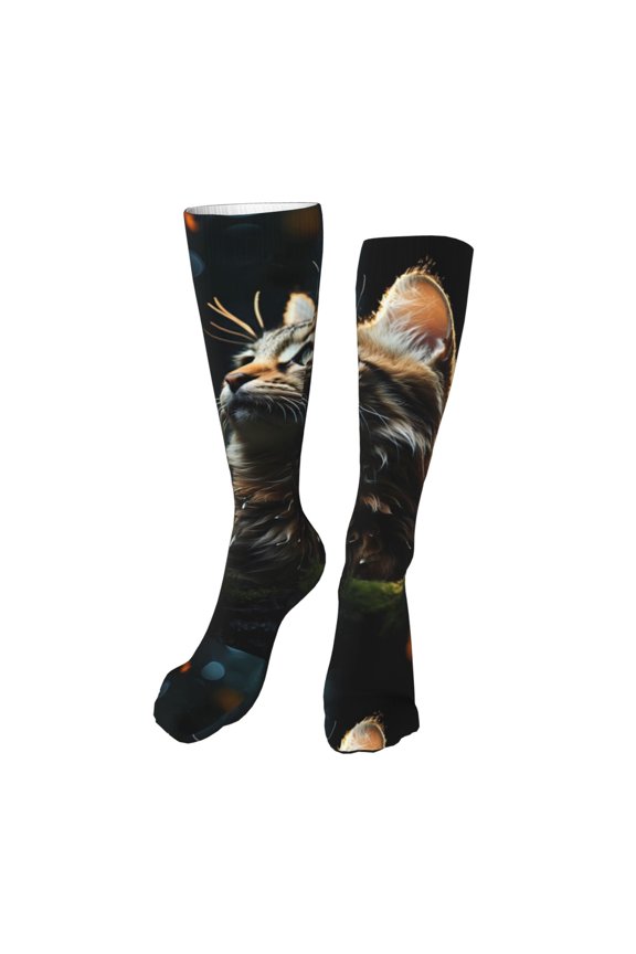 Realistic Style Cute Cat Funny Silky Novelty Funky Long Knee High Socks Soft 3D Print Cosplay Crazy Stockings for Men Women