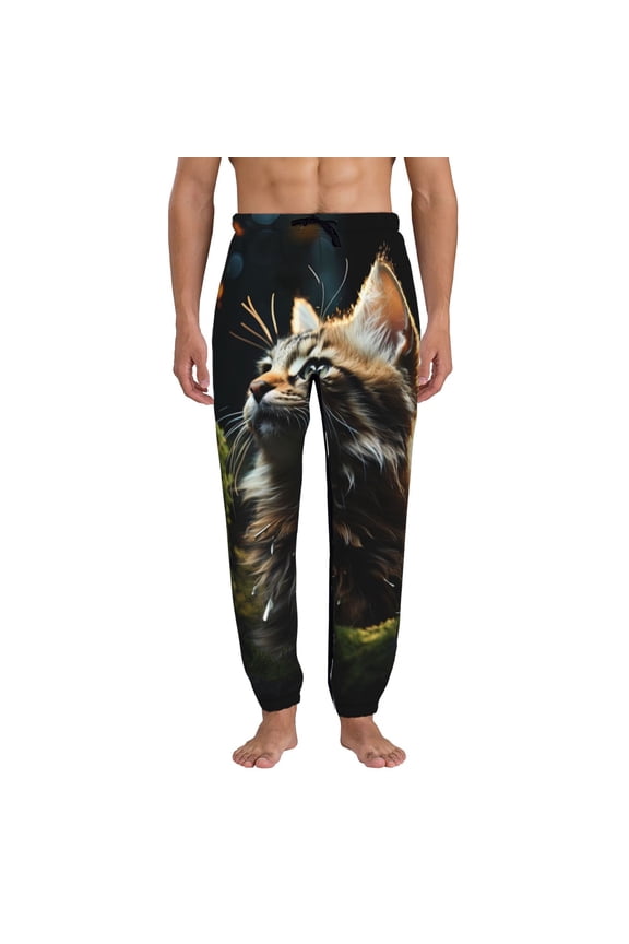 Realistic Style Cute Cat Pattern Joggers,Sweatpants for Men with Pockets-X-Large