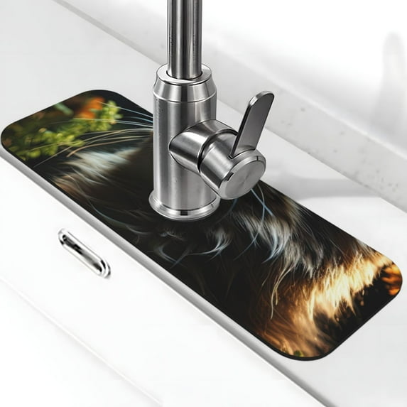 Kdxio Realistic Style Cute Cat Pattern Non-Slip Diatom Mud Faucet Drain Pad,Self Absorbent Mat for Kitchen Sink for Variety Kitchen & Bathroom Countertops