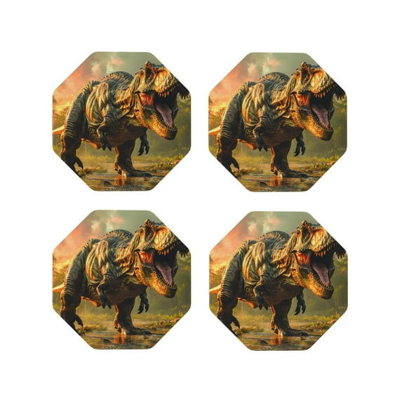 Kdxio Realistic Style Forest Dinosaur Funny Coasters,4 Pcs Leather Coasters,Housewarming Gifts,Protect Furniture from Water Marks Scratch and Damage