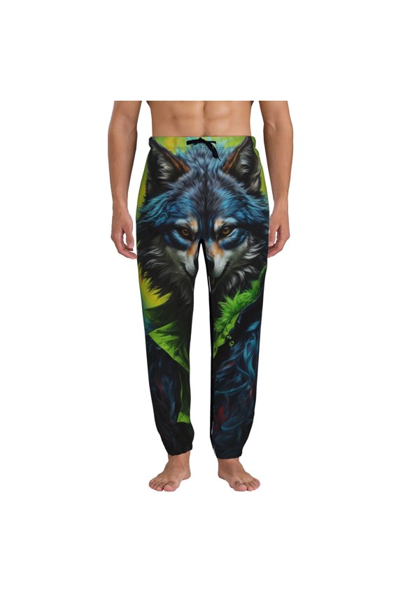 Realistic Style Wolf Warrior Pattern Joggers,Sweatpants for Men with Pockets-X-Large