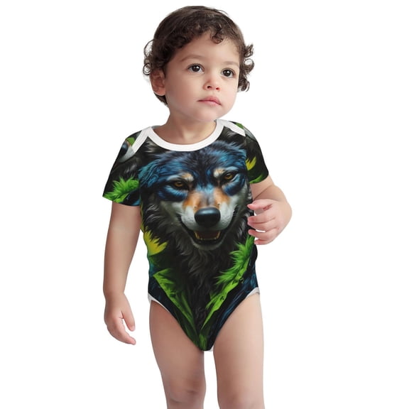 Kdxio Realistic Style Wolf Warrior Pattern Unisex Baby Cotton Short Sleeve Bodysuits-3 Months