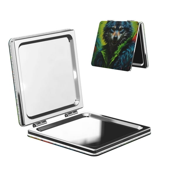 Kdxio Realistic Style Wolf Warrior Pocket Mirror, 1X/2X Travel Makeup Mirror 2-Sided Folding Small Mirror Portable Double-Sided Magnifying Cosmetic Mirror for Gift-Square