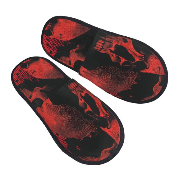 Kdxio Red And Black Abstract Skull Pattern Slippers for Women Memory Foam Fuzzy House Slippers Bedroom Non-slip Warm Womens Slippers